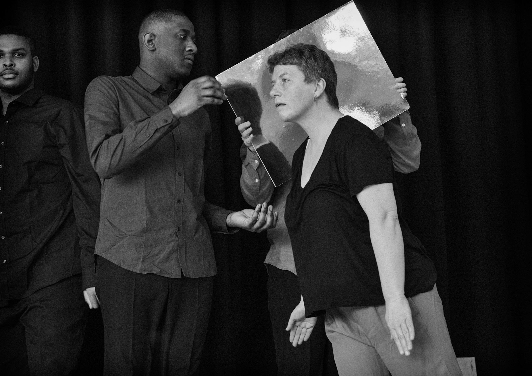 Black and white photo of Jackie with Aaron Higgins 